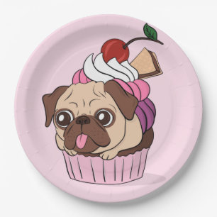 Cupcake Pug Paper Plates