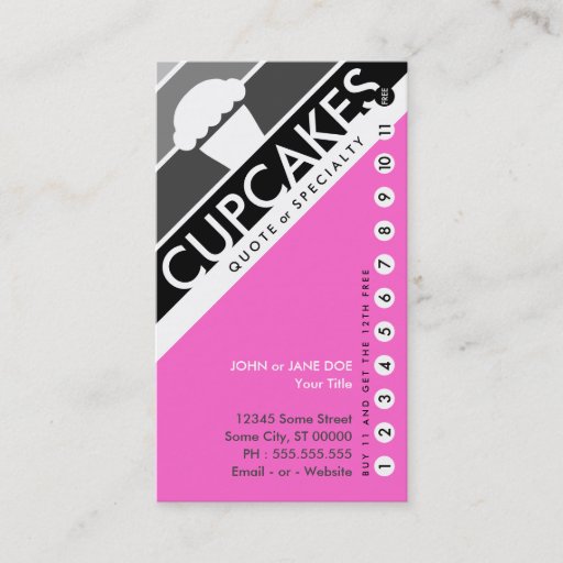 Customizable cupcake punchcard (buy 11 get 1 free) business card template