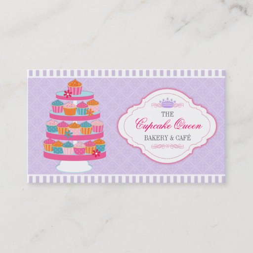 Customizable Cupcake Queen Bakery Lavender and Fuchsia Business Card Template