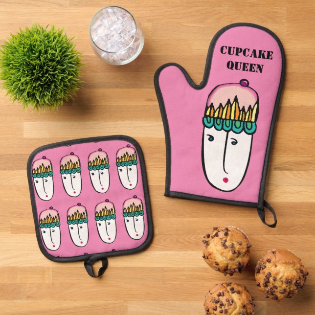 Cupcake Queen Oven Mitt & Pot Holder Set (Top Down)