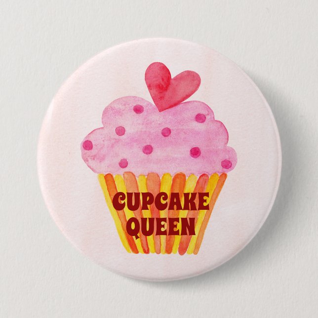 Cupcake queen watercolor baking contest button (Front)