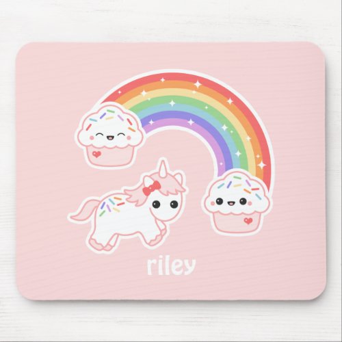 Cupcake Rainbow Unicorn Mouse Pad