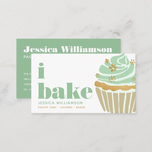 Cupcake Retro Green Gold Pastry Chef Bake Bold Business Card