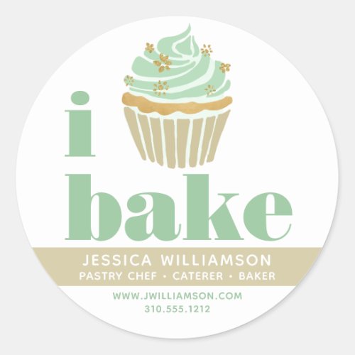Cupcake Retro Green Gold Pastry Chef Bake Bold Classic Round Sticker