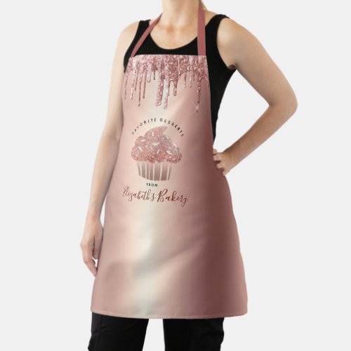 Cupcake Rose Gold Copper Glitter Drips Bakery Chef Apron