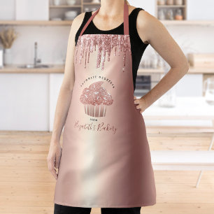 Cupcake Rose Gold Copper Glitter Drips Bakery Chef Apron