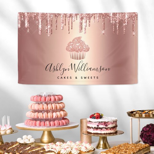 Cupcake Rose Gold Copper Glitter Drips Bakery Chef Banner