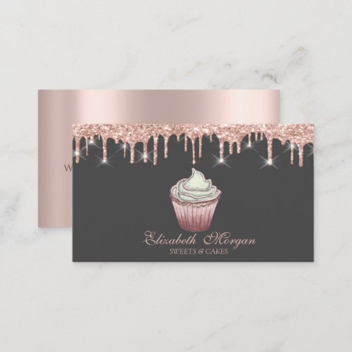 Cupcake Rose Gold Drips Bakery   Business Card