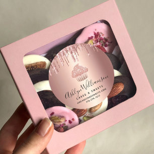 Cupcake Rose Gold Drips Script Pastry Chef Bakery Classic Round Sticker