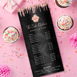 Cupcake Rose Gold Glitter Bakery Chef Black Menu