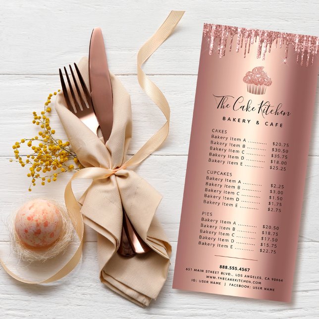 Cupcake Rose Gold Glitter Bakery Pastry Chef Menu (Creator Uploaded)
