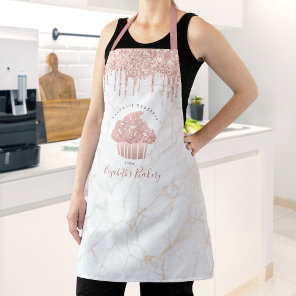 Cupcake Rose Gold Glitter Drips Marble Bakery Chef Apron