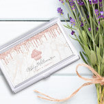 Cupcake Rose Gold Glitter Drips Marble Bakery Chef Business Card Case<br><div class="desc">Here’s a wonderful, trendy way to show off your brand. Present your best self to your clients, with this elegant, sophisticated, simple, and modern custom name business card holder. A sparkly, rose gold cupcake, glitter drips, and handwritten typography overlay a white marble gold veined background. Personalize with your full name...</div>