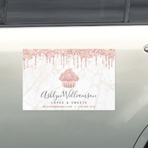 Cupcake Rose Gold Glitter Drips Marble Bakery Chef Car Magnet