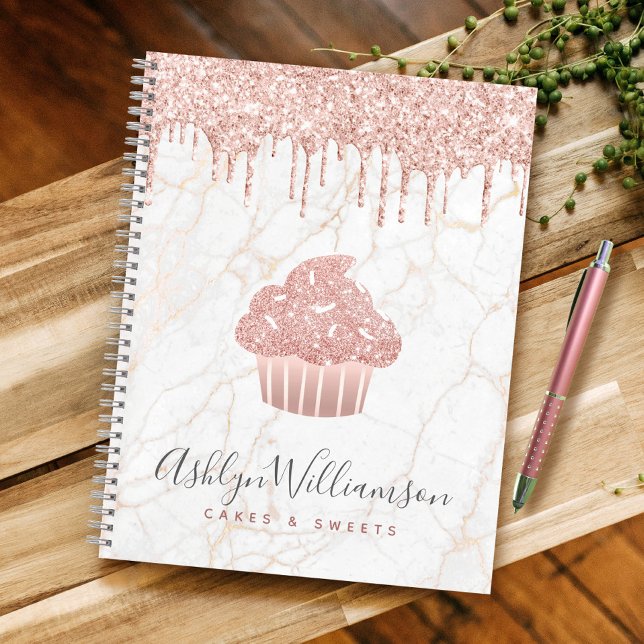 Cupcake Rose Gold Glitter Drips Marble Bakery Chef Notebook (Creator Uploaded)