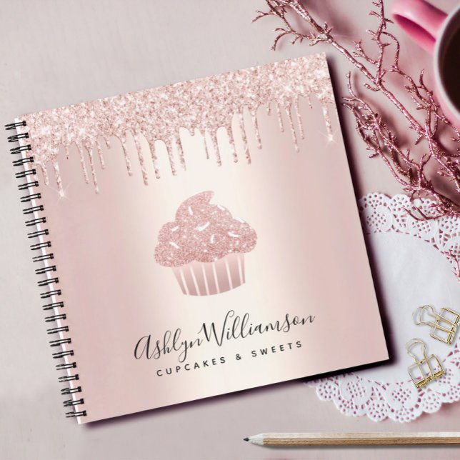 Cupcake Rose Gold Pastry Bakery Glitter Drips Notebook (Creator Uploaded)