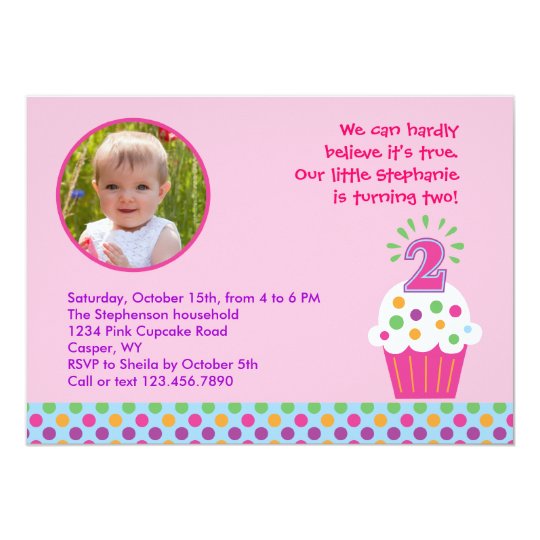 cupcake second birthday party photo invitation zazzle second birthday invitations