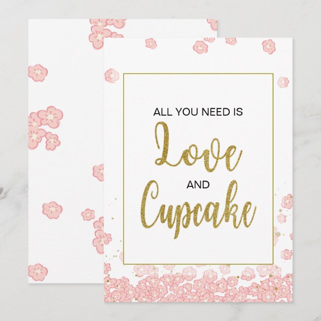 Cupcake Sign Bridal Shower | Pink and Gold Invitation (Front/Back)