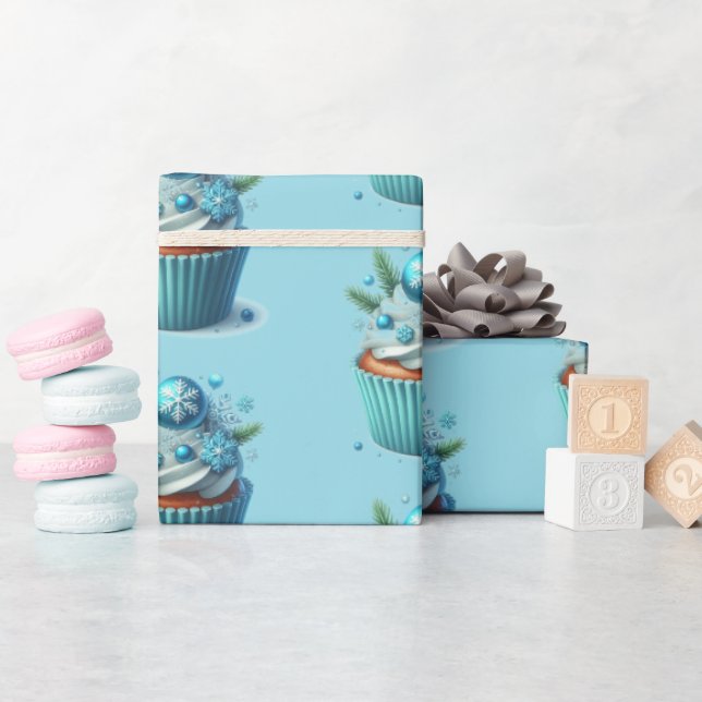 Cupcake Simple Minimal Blue Wrapping Paper (Baby Shower)
