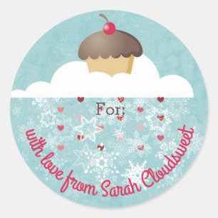 Cupcake snowflake clouds Christmas personalized Classic Round Sticker