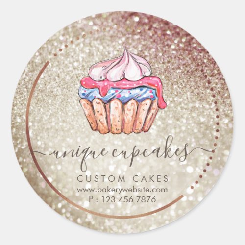 Cupcake Sparkle Glitter Gold Bokeh Classic Round Sticker