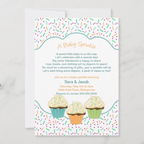 Cupcake Sprinkle Baby Shower Invite neutral colors