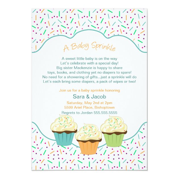 Cupcake Sprinkle Baby Shower Invite Neutral Colors