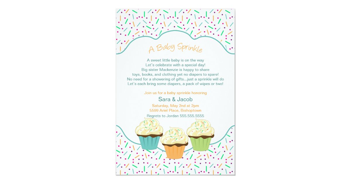 Cupcake Sprinkle Baby Shower Invite Neutral Colors