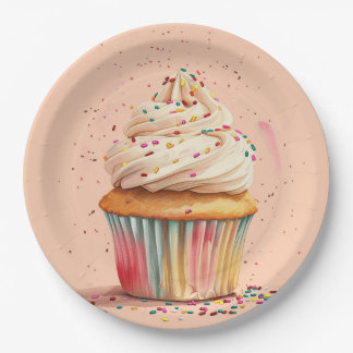 Cupcake Sprinkles Birthday Paper Plate
