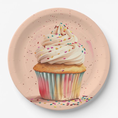 Cupcake Sprinkles Birthday Paper Plate