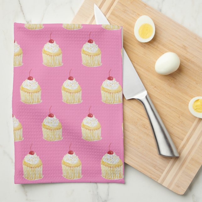 Cupcake Sprinkles Cherry Pattern Kitchen Towel (Quarter Fold)