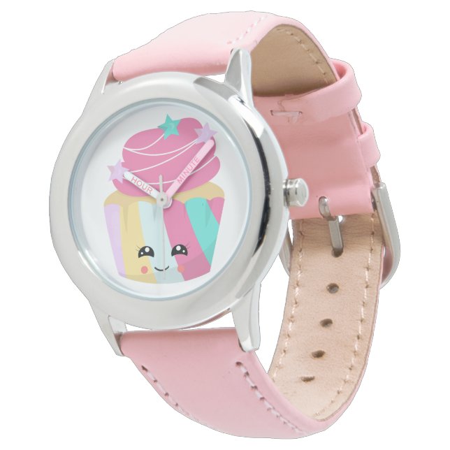 Cupcake - Stainless Steel Leather Strap Watch (Angled)
