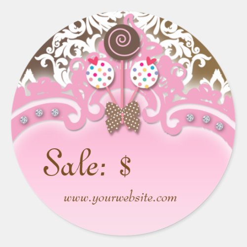 Cupcake Sticker Price Tag Crown Damask Pink