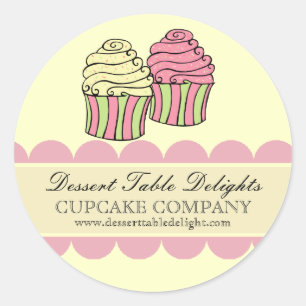 Cupcake Stripes Business Advertising Website Classic Round Sticker