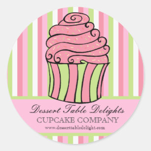 Cupcake Stripes Business Advertising Website Classic Round Sticker