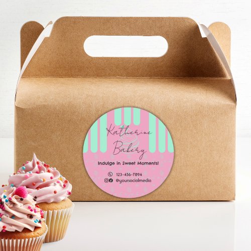 Cupcake Stripes Pink Mint Bakery Business Classic Round Sticker