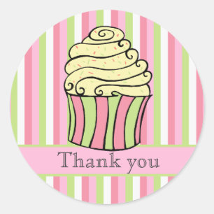 Cupcake Stripes Thank You Label Sticker