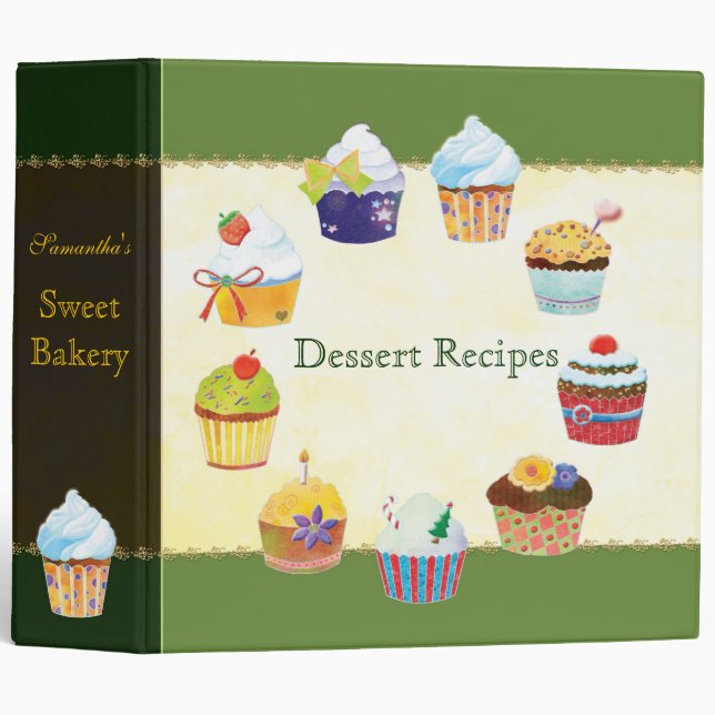 Cupcake Sweet Bakery Dessert Holiday Recipe Binder (Front/Spine)