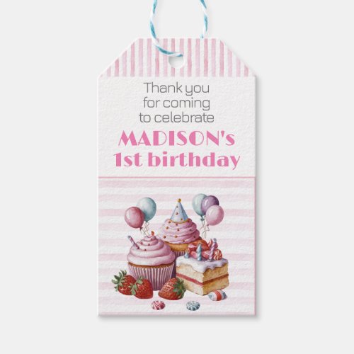 Cupcake sweet Birthday party girl Watercolor ONE Gift Tags