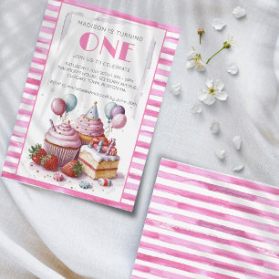 Cupcake sweet Birthday party girl Watercolor ONE Invitation