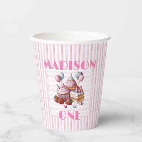 Cupcake sweet Birthday party girl Watercolor ONE Paper Cups