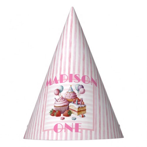 Cupcake sweet Birthday party girl Watercolor ONE Party Hat