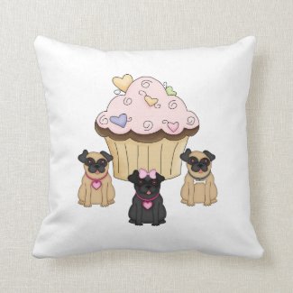 Cupcake Sweet Pug Dogs Throw Pillow