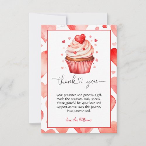 Cupcake sweetheart valentine baby shower thank you card