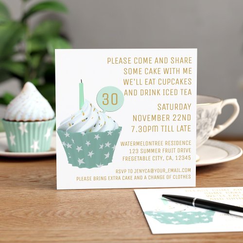 Cupcake Tea Party 30th Birthday Party Invitation