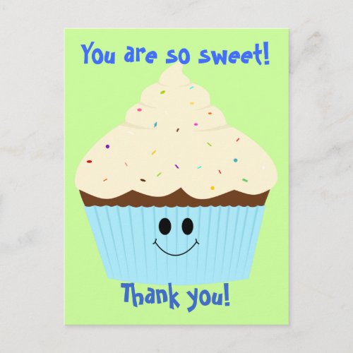 Cupcake Thank You Postcard blue