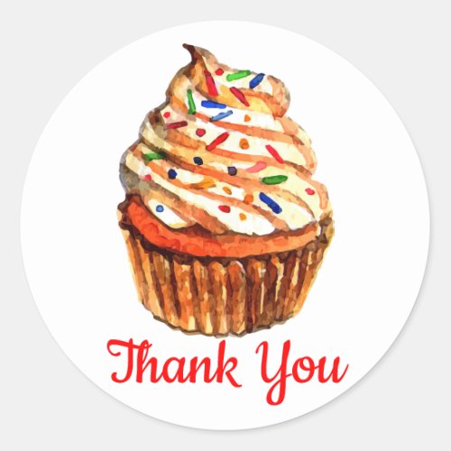 Cupcake  ThanK You Red Wedding Party Cupcakes Classic Round Sticker