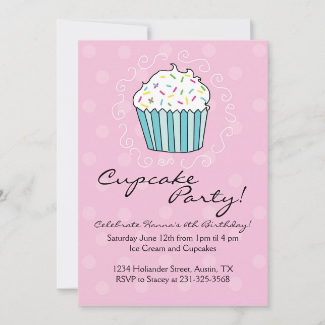 Cupcake Themed Birthday Party Invitations (Front)