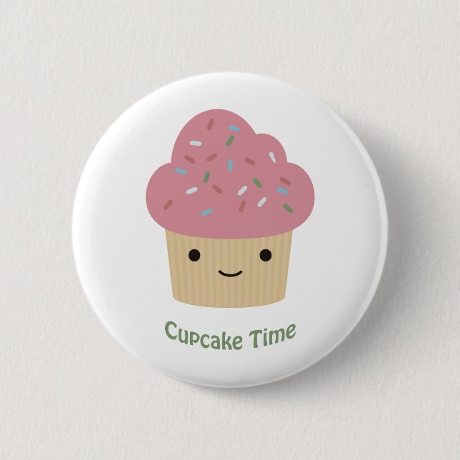Cupcake Time! Cute Pink Cupcake Button (Front)