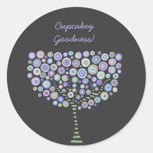 Cupcake Toppers Blue Retro Circle Tree Stickers